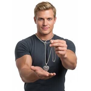 Handmade Vintage Curated Heart Necklace | Rhinestone Filigree | 18” Chain